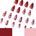 4 x Christmas Press on Nails Almond Medium Red French Tip Fake Nails with Glitter Xmas Snowflake Stripe Designs Glossy Acrylic Nails Press ons Red Full Cover Stick Glue on Nails for Women 24 Pcs