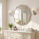ANDY STAR Brushed Nickel Round Bathroom Mirror, 28 Inch Circle Mirror in Stainless Steel Metal Frame, Large Silver Round Vanity Mirror with Unique Wavy Design