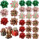 Geelin 24 Pcs Christmas Gift Pull Bows Peel Stick 6 Style Christmas Confetti Gift Bows Xmas for Tree Presents Package Baskets Wedding Party Decor Birthday