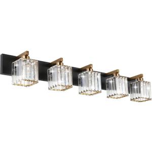 Aipsun Modern Vanity Light Bathroom Lighting Fixtures 5 Light Crystal Bathroom Vanity Light Fixtures (Exclude Bulb) (40 inch, Black Gold)