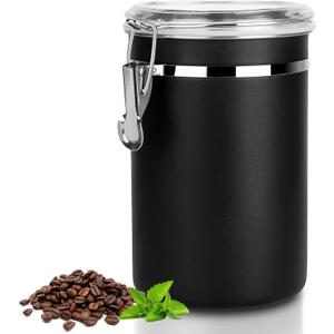 Airtight Coffee Canister with Clear Lids, Large Container for Ground Coffee 1.8L/62 floz Stainless Steel Storage Container Jar for Bean, Cereal, tea, Flour, Sugar (Dark Black) (1.8L Dark Black)