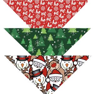 Christmas Bandanas for Dogs 3-Pack Snowflake, Tree, Santa, Reindeer, Snowman Winter Stocking Bandanna Handkerchief Gift for Puppies, Small, Large Breed or People (Christmas Pack 1, Large)