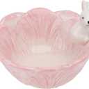 Yardwe Pink Ceramic Bunny Bowl, 5.9 Inch Cabbage Leaf Shaped Rabbit Dish for Easter Candy Dessert Snack, Cute Porcelain Animal Cereal Soup Serving Bowl for Home Kitchen Table Decoration