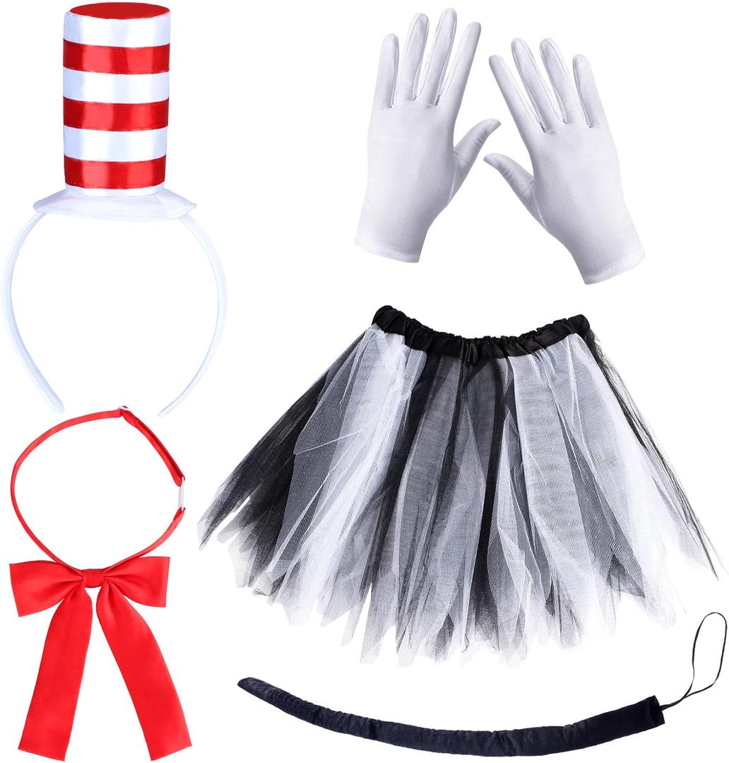 5 Pcs Accessories for Kids Cat Costume Kit Including Headband Gloves Bowtie Skirt Tail in Halloween School Day (Set B)