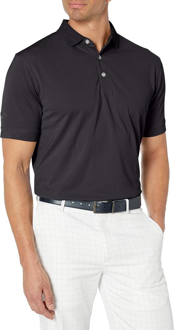 Men's Golf Short Sleeve Solid Ottoman Polo Shirt, Black, X-Large