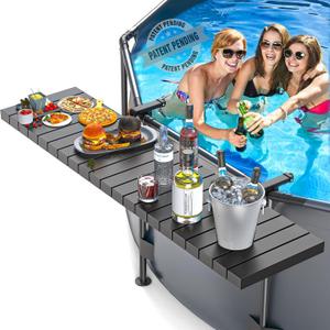 Pool Bar for Above Ground Pool, Hyperzoo Heavy-Duty Pool Side Bar Swim Up Bar, Aluminum 49"9.6" Poolside Bar Holds 110 lbs Fits 3.7" or Less Top Rail, For Frame Round & Oval Above Ground Pool (Black)