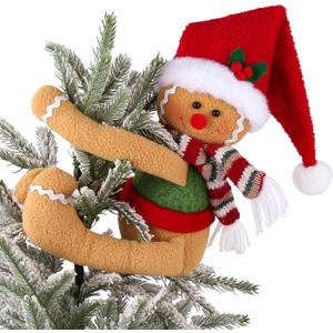Gingerbread Man Christmas Tree Topper Decorations, Unique Funny Gingerbread Tree Topper Xmas Santa Hat Gingerbread Plush for Christmas Tree Bottle Curtain Ornaments, Christmas Holiday Home Decor