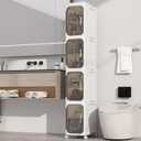 KHNR 4-Tiers Slim Bathroom Storage Cabinet, Foldable Storage Cabinets,Narrow Bathroom Storage,Movable Bathroom Storage Organizer for Small Spaces,Bathroom,Kitchen,Laundry,White