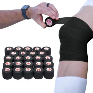 Cramer Eco-Flex Self-Stick Stretch Tape, Cohesive Tape, Flexible Elastic Sports Tape, Athletic Training Supplies, Easy Tear Self-Adherent Bandage Wrap, Bulk Cases, 6 Yard Rolls, Compression Tape (2 in x 6 yd - 24 Rolls, Black)