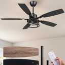 EDISHINE 52" Farmhouse Ceiling Fans with Lights and Remote, 10%-100% Dimmable, 6 Speeds, 5 Wood Blades, Reversible DC Motor, Timer, Quiet, Rustic Caged Fandelier Ceiling Fan for Bedroom Living Room