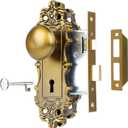 Mortise Lock Set for Interior Door, Vintage Door Knob with Lock and Skeleton Key, Antique Old Style Door Knob Lock Replacement, Vintage Brass Finish