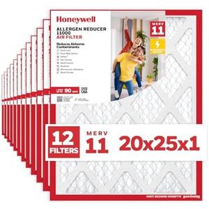 Honeywell 20x25x1 MERV 11 Allergen Reducer 11000 Electrostatic Pleated HVAC AC Furnace Air Filter (12-Pack) | Replacement Filter for Home Use | Made in USA