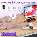 4in2 Multi Charging Cable for iWatch Charger/iPhone Charger/CarPlay Cable, Beach Travel Vacation Essentials, (2Pack 5FT) 3 X USB C/iWatch Charger Cords for iWatch 11-1/iPhone 17-15, Android Car