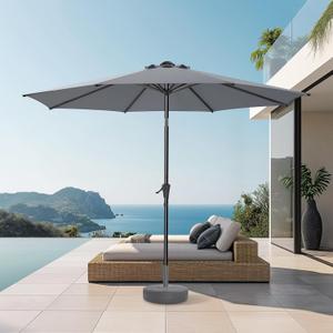 9ft Outdoor Patio Umbrella - UPF50+ UV Protection Market Patio Table Umbrella with Push Button Tilt, Crank and 8 Sturdy Ribs for Pool Deck and Garden (Grey, No base)