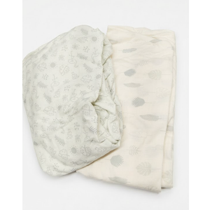 2Pack Mini Crib Sheets Fitted  38x26 Pack N Play Sheets for Pack and Play Mattress, Organic Cotton, Soft & Breathable Playard Bedding, Neutral Mini Toddler Bed Cover for Boys, Girls (Tropic Oasis)