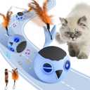 ORSDA Cat Toys, Interactive Cat Toy for Indoor Cats, Automatic Moving Ball Bird for Indoor Adult Cats Kitten Toys All Breeds, Fast Rolling Motion Activated Chirping Stimulating Light, 2 Feather Refill (Sky- Blue)