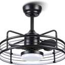 Asyko Caged Ceiling Fan with Light - Bladeless Black Ceiling Fans with Remote, Reversible and Dimmable, Low Profile Flush Mount Ceiling Fan with 6-Speed, Enclosed Led Fan Light for Bedroom