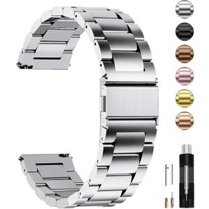 Fullmosa Watch Band, Quick Release Stainless Steel Replacement for Men Women, Metal Chain Watch Strap Width 20mm, Silver, 20mm (20MM(See Diagram))