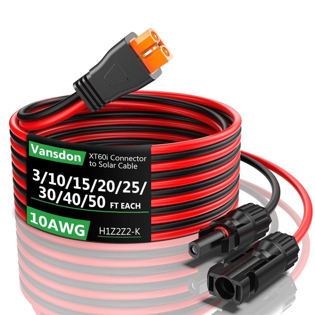 Solar to XT60i Extension Cable 10AWG 30FT XT60i Female to Male Connector for RV Foldable Solar Panel, Portable Power Station, Solar Generator