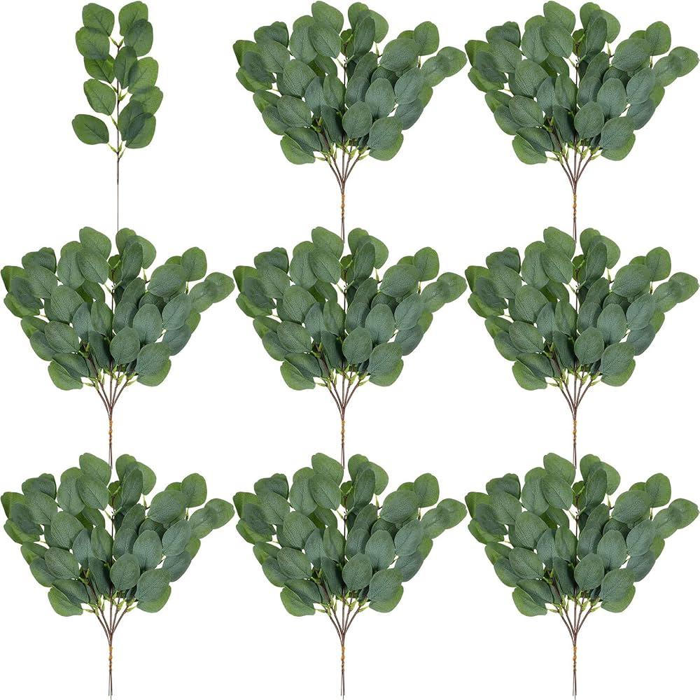 40 Pieces Artificial Eucalyptus Leaves Stems Fake Silver Dollar Eucalyptus Stems Greenery for Centerpiece Wedding Bridal Bouquets Flower Arrangements Home Decor