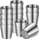 Amyhill 12 Pieces Stainless Steel Cups Double Wall Tumbler Glasses Stackable Metal Drinking Cups Insulated Drinking Glasses Reusable Camping Mugs for Home Camping RV BBQ Office Party(Silver,5.9 oz)