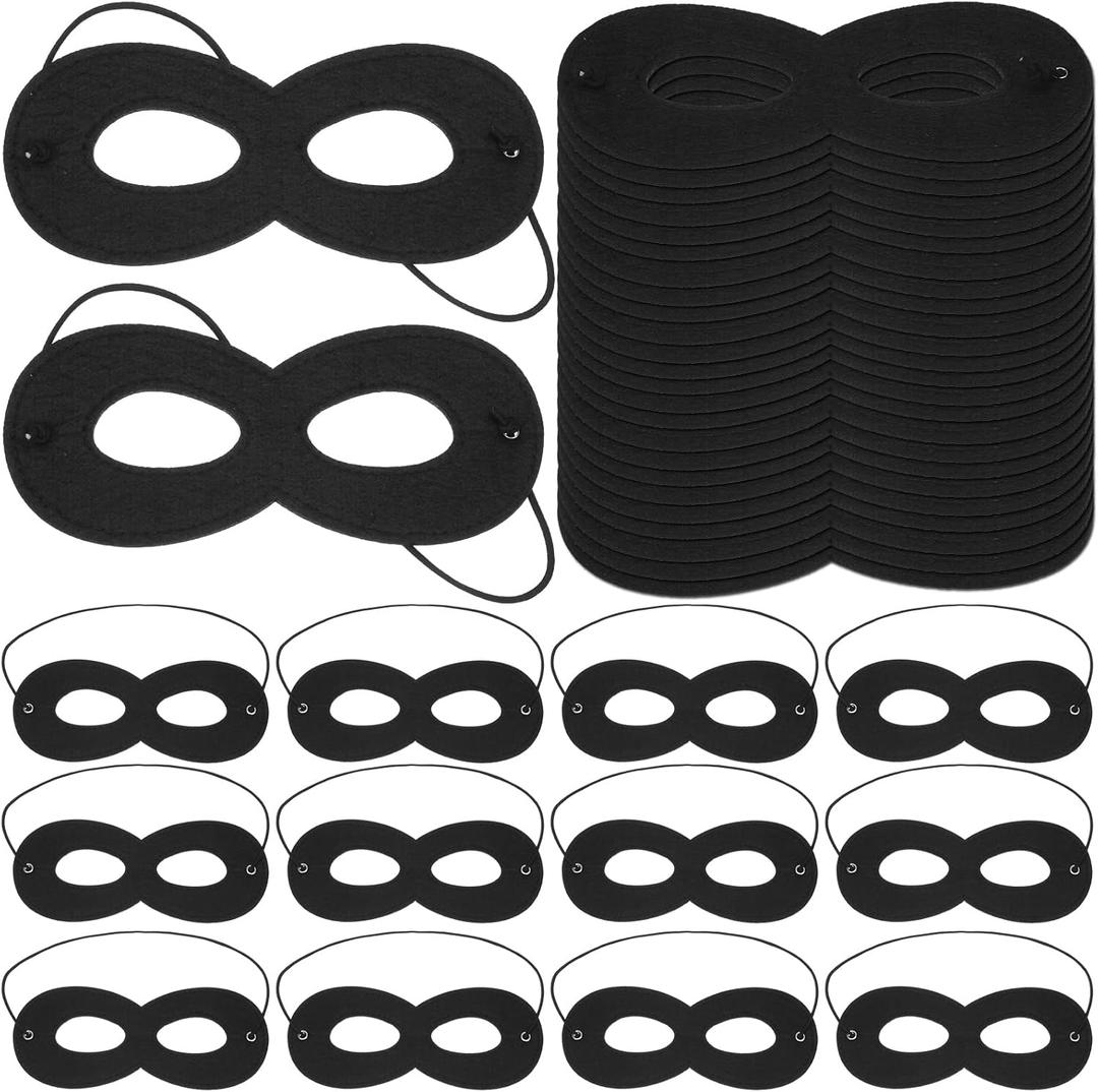 Coume 60 Pcs Halloween Black Felt Eye Half Masks Bulk Costumes Masquerade Hero Cosplay Adjustable Dress up for Men Women Party