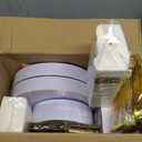 bUCLA 350PCS White and Gold Plastic Plates - Gold Disposable Dinnerware for Include 50 Dinner/Dessert Plates, 50 Forks, 50 Knives, 50 Spoons, 50 Cups & 50 Napkins for Party & Thanksgiving