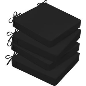 Basic Beyond Outdoor Chair Cushions for Patio Furniture, Waterproof Outdoor Seat Cushions Set of 4 19 x 19, Patio Chair Cushions Set of 4 with Ties and Handle, Black