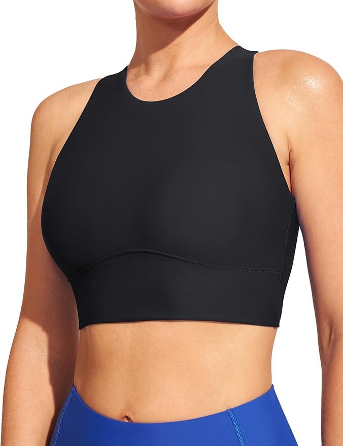 IUGA Bikini Tops for Women Adjustable Cross Back Swim Top Quick Dry Bathing Suit Tops High Neck Swim Bra UPF 50+ L