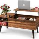 WLIVE Wood Lift Top Coffee Table with Hidden Compartment and Adjustable Storage Shelf, Lift Tabletop Dining Table for Home Living Room, Office, Rustic Oak (39.37"D x 19.69"W x 16.93"H, Retro Brown)