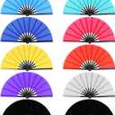 10 Pcs Large Folding Fan Bulk Popping Clacking Fans for Line Dancing Boots on The Ground Hand Fan for Dancing Performance Wedding Party Festival Decorative (9 Colors)