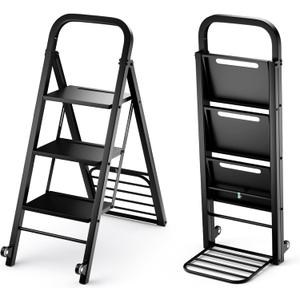 2-in-1 Ladder and Hand Truck Combo Collapsible 3-Step Ladder with