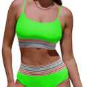 Herseas Women's High Waisted Bikini Sets 2 Piece Tummy Control Swimsuits Full Coverage Bathing Suit Summer Beach Swim Wear (Green, S)