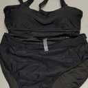 BMJL Women's High Waisted Bikini Sets Sporty Two Piece Swimsuits Color Block Cheeky High Cut Bathing Suits (X-Large, Solid Black)