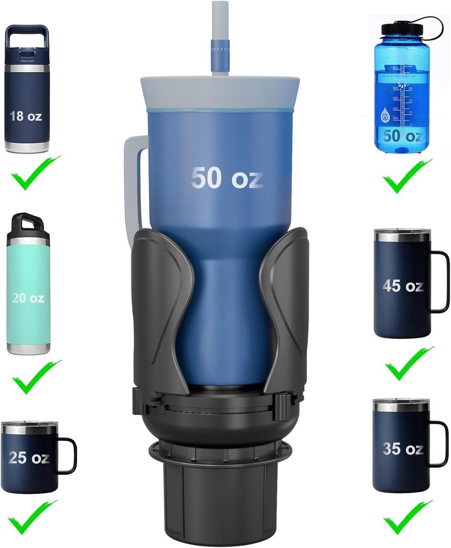 Car Cup Holder Expander, Cup Holder Extender Adapter with Expandable Arm and Adjustable Base, Compatible with Yeti Ramblers, Hydro Flasks, Stanley, Owala Most Coffee Mugs Bottles & Cups