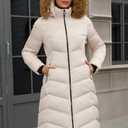PAPILLON D'OR WEAR YOUR WINGS Women's Long Puffer Coat with Detachable Faux Fur Collar Hood Pockets Winter Jacket, Pink Beige XXL