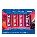 NIVEA Lip Care, Fruity Tinted Lip Balm Variety Pack, Cherry, Strawberry, Blackberry and Watermelon Flavors, Mothers Day Gifts, 0.17 Oz Stick, Pack of 4