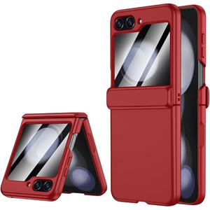 for Samsung Galaxy Z-Flip-5 Case: [Full Cover Hinge Protection] Slim Phone Case for Women and Men with Screen Protector Volume Key Protection Wireless Charging for Galaxy Z Flip 5 5G(2023) (Red) (Matte)