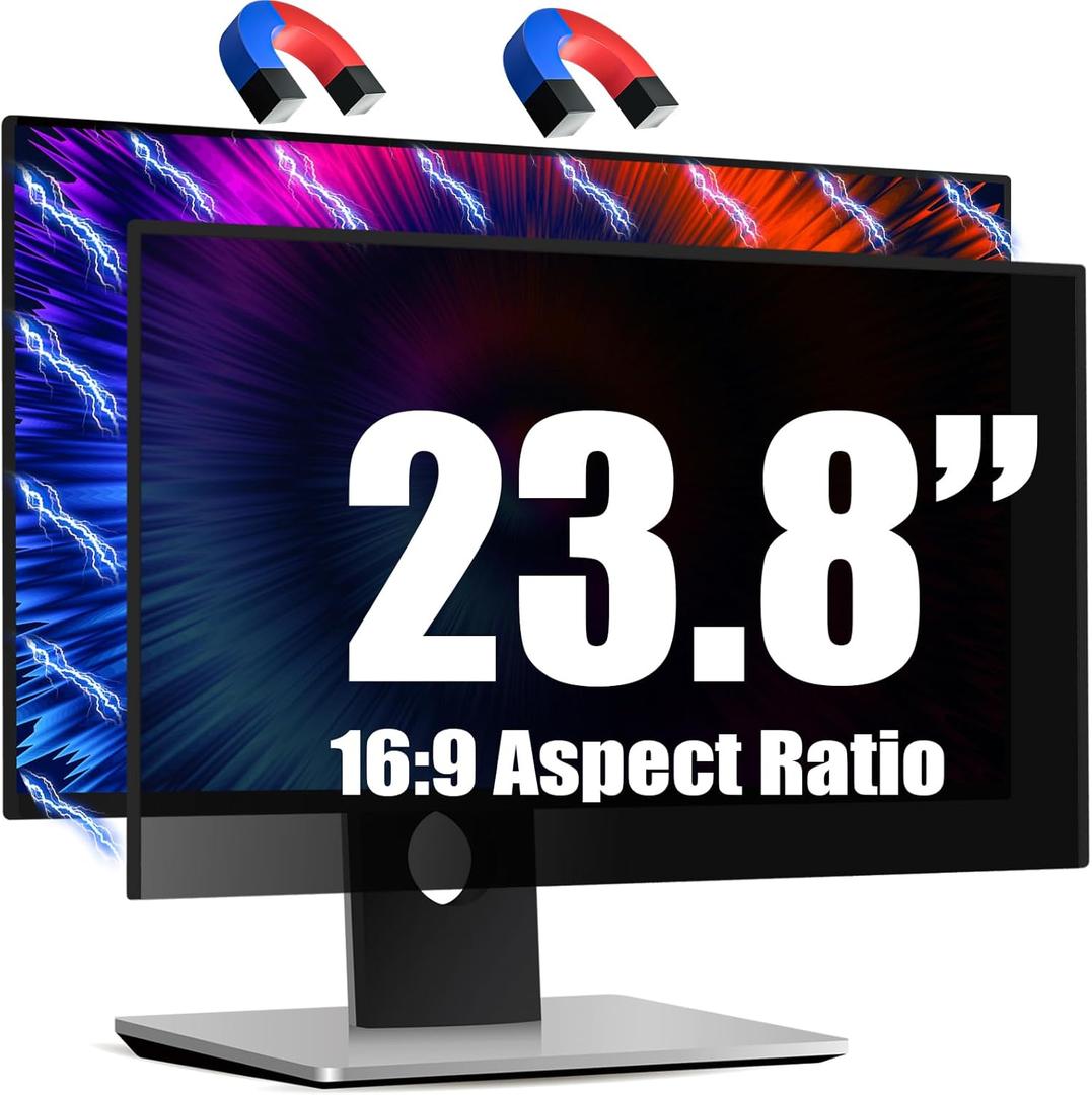 Magnetic Invisible Hidden Design Computer Privacy Screen Filter 23.8 Inch for Frameless Monitor 16:9 Aspect Ratio, Removable Anti Glare Blue Light Protector, Double Sided Reversible Eye Care Film (23.8'' Privacy Screen 16:9)
