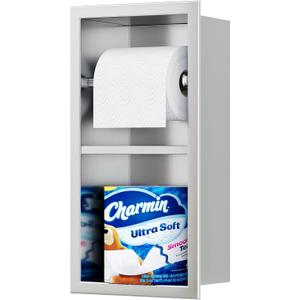 Recessed Toilet Paper Holder, 304 Stainless Steel Bathroom Toilet Paper Holder with Storage, in Wall Tissue Toilet Roll Holder, Brushed Nickel
