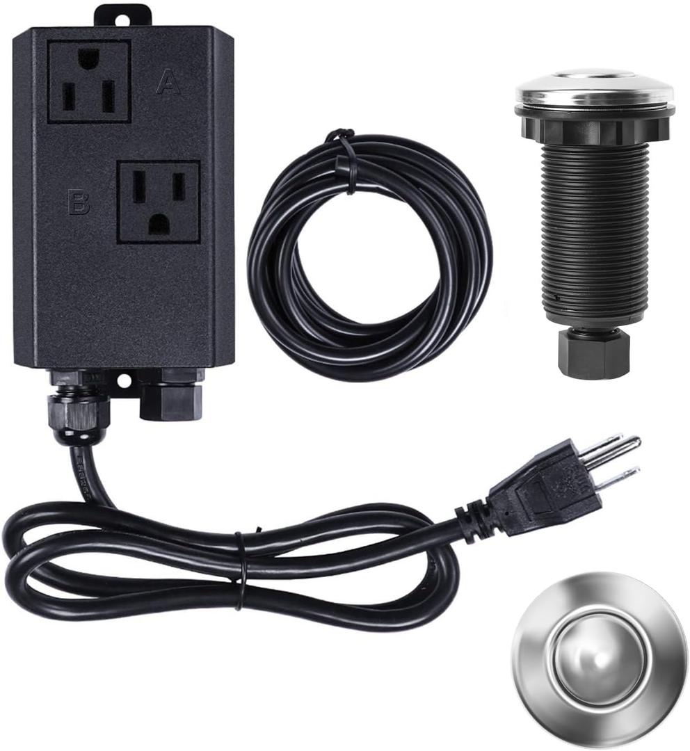 Garbage Disposal Air Switch Kit Dual Outlet Sink Top Waste Disposal Long Stainless Steel Polished On/Off Air Button Food and Waste Disposals Part by Etoolcity, Dual Outlet Long/2.7''