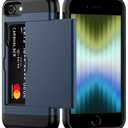 Nvollnoe for iPhone SE Case 2022/iPhone SE 2020/7/8 Case with Card Holder Heavy Duty Protective Dual Layer Shockproof Hidden Card Slot Slim Wallet Case for iPhone SE 3rd/2nd/7/8-4.7''(Blue)