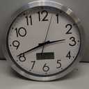 Wall Clock, 14" Large Dial Non-Ticking Silent Battery Operated Analog with LCD Display for Perpetual Calendar and F Temperature, Ideal Modern Home, Bedroom, Kitchen, Office Decor (Silver)