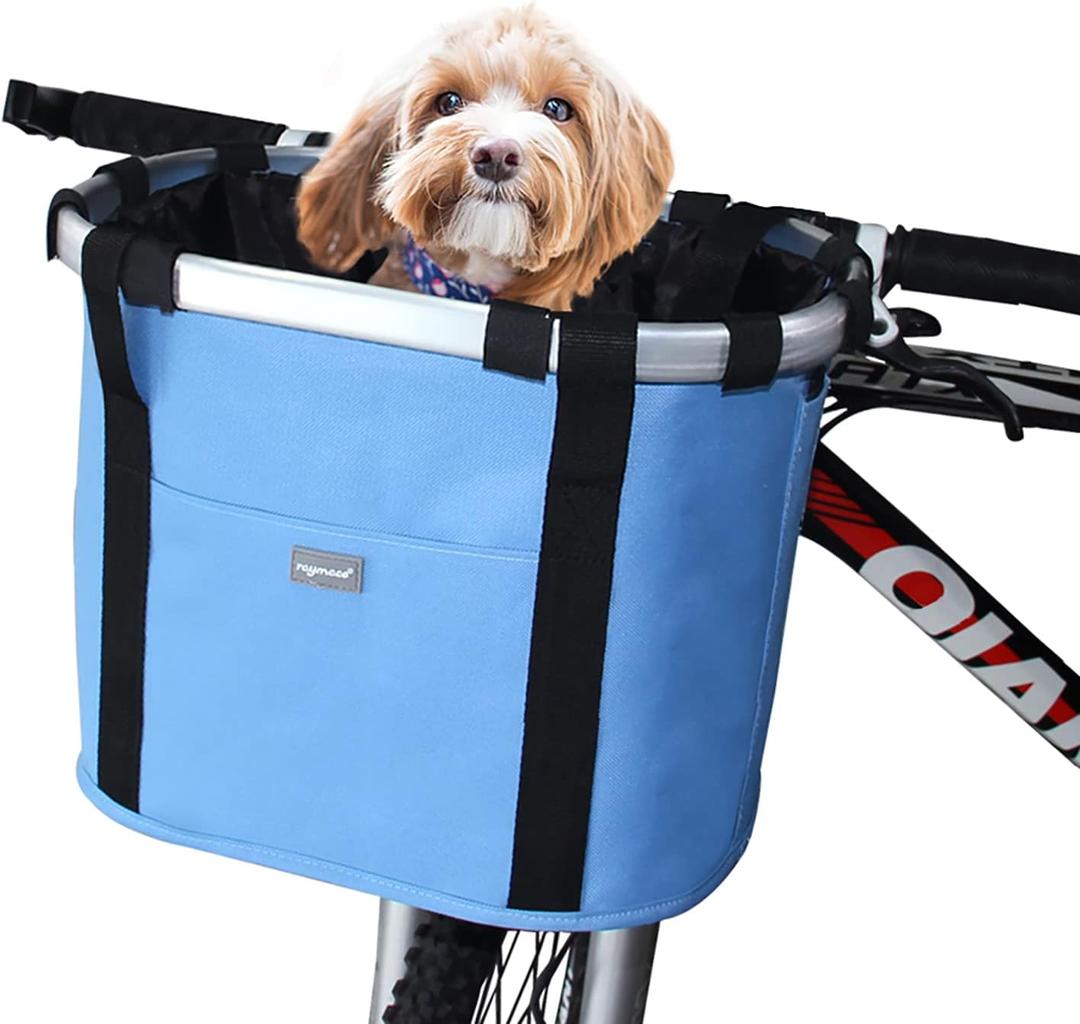 RAYMACE Bicycle Basket Dog Bike Handlebar Basket Front,Folding Detachable Quick Release Easy Install,Cycling Picnic Bag