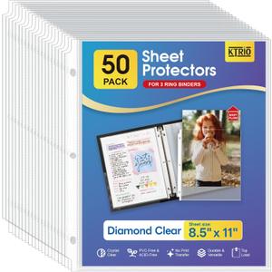 KTRIO Sheet Protectors 8.5 x 11 inch, Clear Page Protector for 3 Ring Binder, Plastic Sleeves for Binders, Top Loading Paper Sheets Document Sleeve Letter Size, Office & Home, 50 Pack