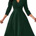 Nmoder Women Casual Midi Semi Formal Fit and Flare 3/4 Sleeve A-line Wrap Empire Waist Dress for Church Work Wedding Guest Cocktail Dresses Green 2XL
