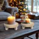 Small Wood Risers for Decor, Round Wooden Display Risers Candle Plates and Trays, Farmhouse Candle Trays Home Decor, Pedestal Stand for Mini Cake, Mug Display Decorative, Table Centerpiece, Brwon