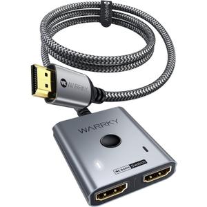 HDMI Switch 2 in 1 Out 4K@60Hz, WARRKY[with 3.3ft Fixed Braided HDMI Cable, Aluminum Case, 2K@144Hz, HDCP 2.2] Bidirectional 2x1 Switcher Splitter Compatible for PS5/4, Xbox, Roku, FireStick, Switch (Grey)