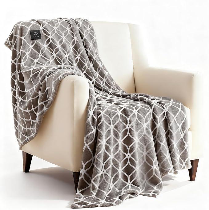 Heated Blanket Electric Throw Blanket with Built-in Button Controller 50"x60" One-Touch Ultra Cozy Soft Warm Heating Electric Blanket with 4 Heat Levels & 4 Hours Auto-Off Overheat Protection