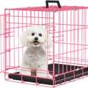 FDW Dog Crate for Small Dogs 18 Inch Folding Metal Wire Pet Cage Single Door W/Divider Panel Indoor Outdoor Kennel Leak-Proof Plastic Tray,Pink